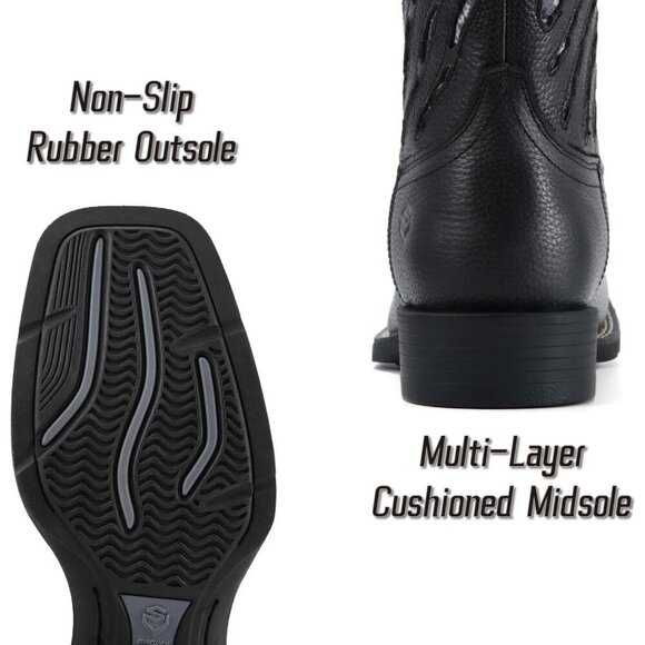 Men’s Black Deertan Square Toe Leather Durable 10-inch Pull-on Wellington Boots main image 6